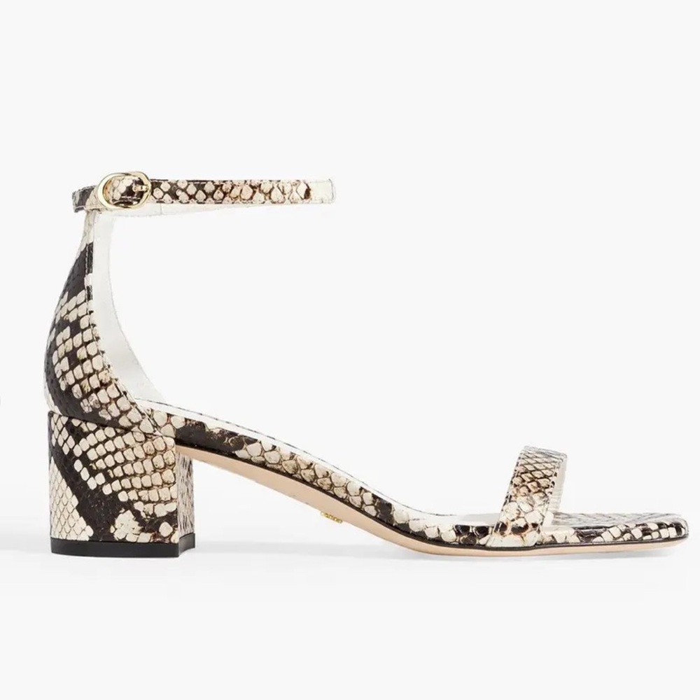 STUART WEITZMAN Simple Curve Snake-Effect Leather Sandals-NEW